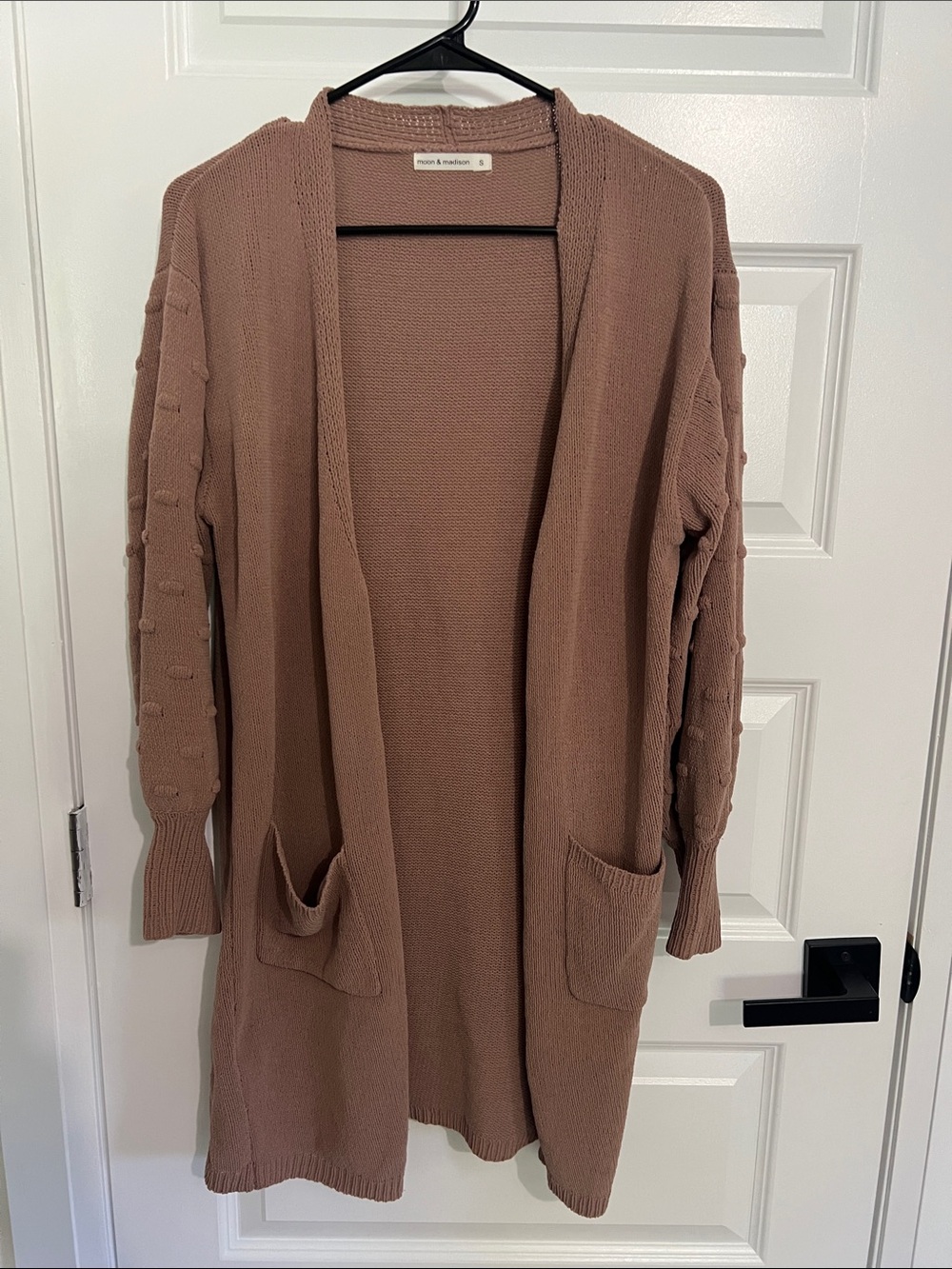 moon & madison Long Open-Front Cardigan in Dusty Rose